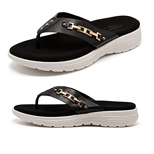 LRECHEU Keil-Flip-Flops Sandalen für Damen, leicht, lässig, Zehensandalen wie auf Wolken gehen, schwarz 2, 38 EU LRECHEU Keil-Flip-Flops Sandalen für Damen, leicht, lässig, Zehensandalen wie auf Wolken gehen, schwarz 2, 38 EU von LRECHEU