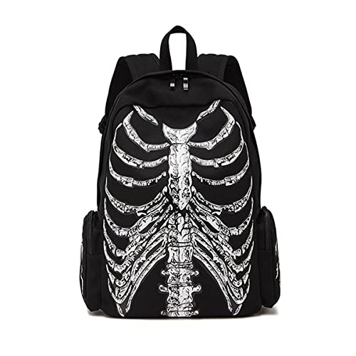 LREUIP Goth Rucksack Grunge Rucksack Y2k Mode Totenkopf Rucksack Kapuzenrucksack Gothic Schwarz Umhängetasche Goth Messenger Bag, Rucksack Skelett von LREUIP