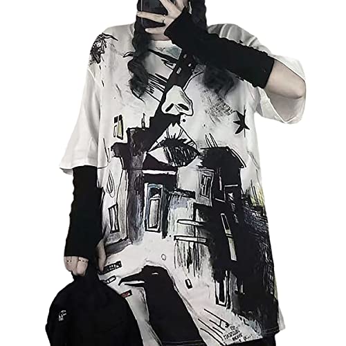 LREUIP Gothic Oversized Bedrucktes T-Shirt Harajuku Street Trend Männer und Frauen Persönlichkeit Lose Print Punk Kurzarm, Schreiben, X-Groß von LREUIP
