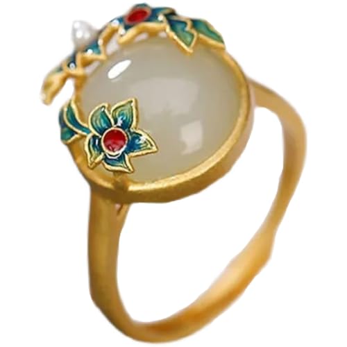 LRFNKCT Ringe, Vintage-Ringe, S925 Silber mit natürlichem weißem Jade Cloisonné Pflaumenblütenring for Frauen Yoga von LRFNKCT