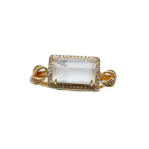 LRFNKCT Ringe, Vintage-Ringe, S925 Silber und vergoldet mit natürlichem weißen Chalcedon Blume quadratischen Bar Ring for Frauen Yoga LRFNKCT Ringe, Vintage-Ringe, S925 Silber und vergoldet mit natürlichem weißen Chalcedon Blume quadratischen Bar Ring for Frauen Yoga von LRFNKCT