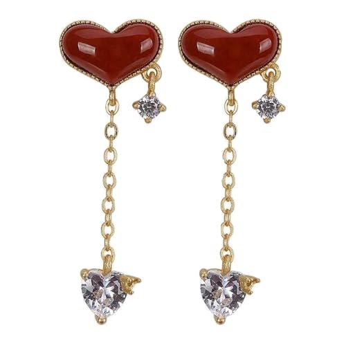 ohrringe, S925 Silber mit natürlichen Jade rot Herz Ohrstecker Ohrringe for Frauen von LRFNKCT