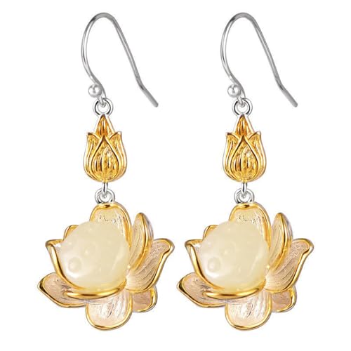 ohrringe, S925 Silber mit natürlichen weißen Jade Lotus Ohrringe for Damen ohrringe, S925 Silber mit natürlichen weißen Jade Lotus Ohrringe for Damen von LRFNKCT