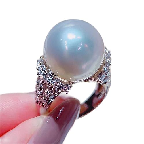 LRGKMCWTOB Barock Vintage Imitation Perle Ring Damen Große Perle Luxus Verlobungsring Diamant Sterling Silber Süßwasserperle Zirkonia Ring (Größe 10) von LRGKMCWTOB