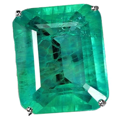 LRGKMCWTOB Grüner simulierter Smaragd-Silberring für Damen, 925er Serling-Silber, Zirkonia, Verlobungsring, Smaragd-Ringschliff, künstlicher Smaragd-Zirkon-Inlay-Ring (Größe 8) von LRGKMCWTOB