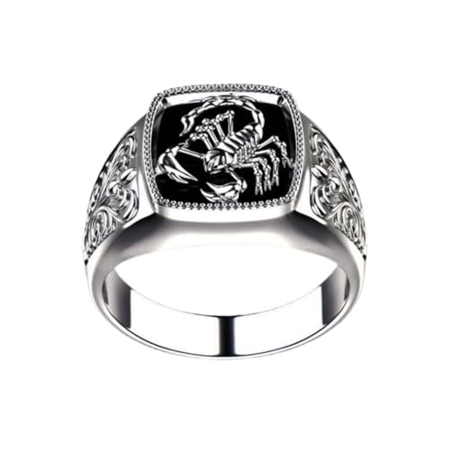 LRGKMCWTOB Skorpion Cameo Obsidian Ring für Herren Natürlicher Obsidian Stein Massiv 925 Sterling Silber Skorpion Design Ring für Männer Skorpion Gothic Biker Retro Handgefertigt Luxus Herren Ring, von LRGKMCWTOB