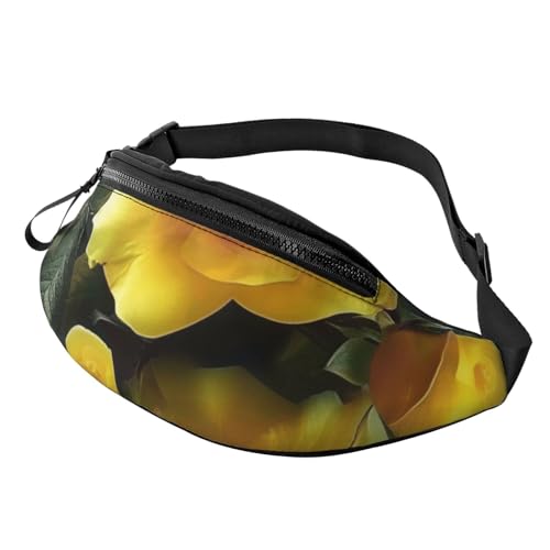 Bauchtasche mit hübschem gelben Rosen-Aufdruck, für Damen und Herren, Crossbody-Bauchtasche mit verstellbarem Riemen für Wandern, Laufen, Reisen, Radfahren, Schwarz , Einheitsgröße, Wanderrucksack von LRHCNZDCP