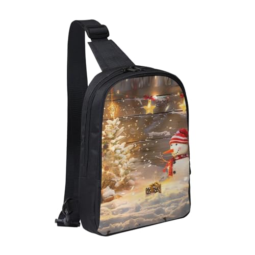 Bedruckte Brusttasche mit Weihnachts- und Schneemann-Motiv, für Herren und Damen, wasserdichter Crossbody-Rucksack für Läufer, Workout, Wandern, Radfahren, Reisen, Schwarz , Einheitsgröße, Lässiger von LRHCNZDCP