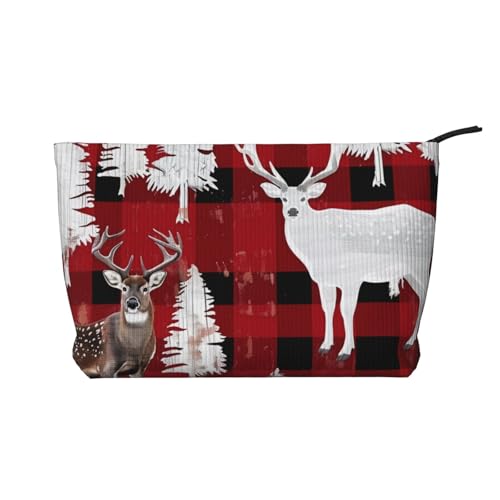 Bedruckte Make-up-Tasche aus Kordsamt, Reise-Kosmetiktasche, Kosmetiktasche, Kulturbeutel, Organizer für Damen, Mutter, Mädchen, Kuh Hirsch Baum Weihnachten, Einheitsgröße, Kulturbeutel von LRHCNZDCP