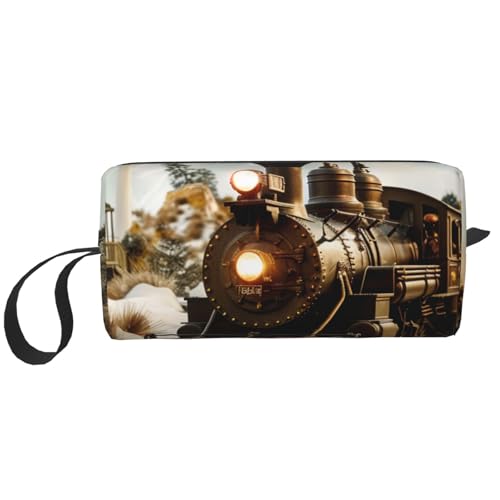 Bedruckte Make-up-Tasche mit Zug und Eisenbahn, einfache Reise-Kosmetiktasche, wasserdichter Kosmetikkoffer, Kulturbeutel, Organizer für Damen, Mutter, Mädchen, weiß, Einheitsgröße, Kulturbeutel von LRHCNZDCP