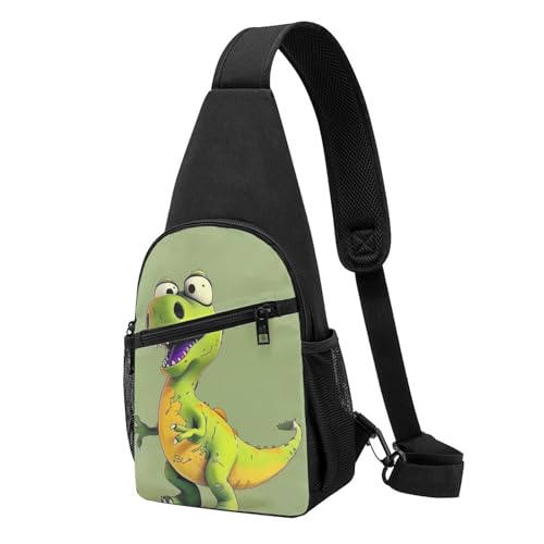 Brusttasche mit Cartoon-Dinosaurier-Motiv, für Herren und Damen, Outdoor-Crossbody-Bauchtasche, Wandern, Brusttasche, Sport-Tagesrucksäcke, Schwarz , Einheitsgröße, Lässiger Tagesrucksack von LRHCNZDCP