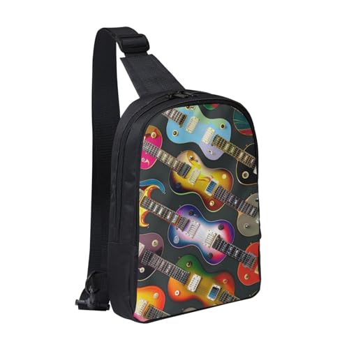 Bunte Gitarren bedruckte Brusttasche für Herren und Damen, wasserdichter Crossbody-Rucksack für Läufer, Workout, Wandern, Radfahren, Reisen, Schwarz , Einheitsgröße, Lässiger Tagesrucksack Bunte Gitarren bedruckte Brusttasche für Herren und Damen, wasserdichter Crossbody-Rucksack für Läufer, Workout, Wandern, Radfahren, Reisen, Schwarz , Einheitsgröße, Lässiger Tagesrucksack von LRHCNZDCP