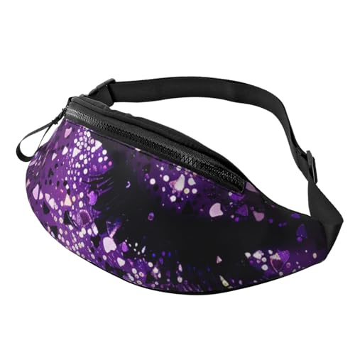 Damen Gürteltasche mit violettem Glitzer-Aufdruck für Männer und Frauen, Crossbody-Bauchtasche mit verstellbarem Riemen für Wandern, Laufen, Reisen, Radfahren, Schwarz , Einheitsgröße, Wanderrucksack von LRHCNZDCP