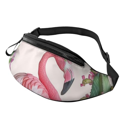 Flamingo-Sukkulenten-bedruckte Bauchtasche für Männer und Frauen, Crossbody-Bauchtasche mit verstellbarem Gurt für Wandern, Laufen, Reisen, Radfahren, Schwarz , Einheitsgröße, Wanderrucksack von LRHCNZDCP