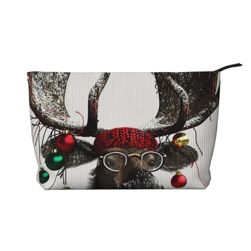 Happy Campers bedruckte Make-up-Tasche aus Kordsamt, Reise-Kosmetiktasche, Kulturbeutel, Organizer für Damen, Mutter, Mädchen, Lustiger Weihnachts-Elch, Einheitsgröße, Kulturbeutel von LRHCNZDCP