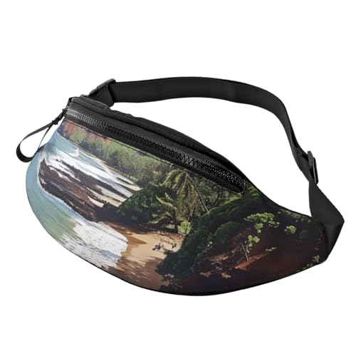 Kauai Bauchtasche mit Hawaii-Motiv und Meeresküstenmotiv, für Damen und Herren, Crossbody-Bauchtasche mit verstellbarem Gurt für Wandern, Laufen, Reisen, Radfahren, Schwarz , Einheitsgröße, von LRHCNZDCP