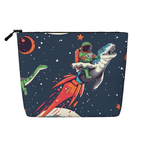 Kosmetiktasche mit lustigem Astronautenmotiv und süßem Dinosaurier-Raketen-Druck, Reise-Make-up-Tasche, Leinenimitat, wasserdicht, Kosmetiktasche für Damen, Schwarz , Einheitsgröße, Kosmetiktasche von LRHCNZDCP