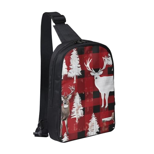 Kuh Hirsch Baum Weihnachten Bedruckte Brusttasche Sling Bag für Herren Damen Wasserdicht Crossbody Rucksack Herren Tasche für Läufer Workout Wandern Radfahren Reisen, Schwarz , Einheitsgröße, Lässiger von LRHCNZDCP