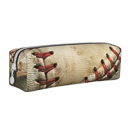 LRHCNZDCP Baseball-Federmäppchen aus bedrucktem Leder – niedliches Federmäppchen mit Reißverschluss für Schule und Büro, weiß, Einheitsgröße, Schulranzen von LRHCNZDCP