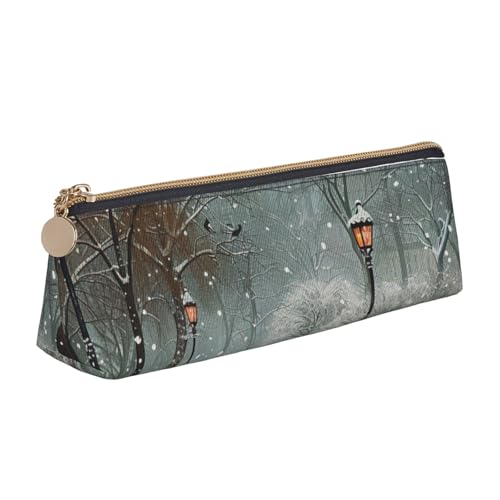 LRHCNZDCP Bedrucktes Federmäppchen aus Leder mit dreieckigem Reißverschluss, niedliches Federmäppchen für Schule und Büro, weiß, Einheitsgröße, Schulranzen von LRHCNZDCP