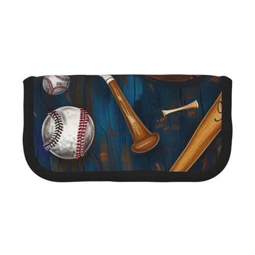 LRHCNZDCP Bedrucktes Federmäppchen aus Segeltuch, Baseball, Basketball, Fußball, Hockey, Make-up-Tasche, Gadget, Stiftebox mit Reißverschluss, Schwarz , Einheitsgröße, Schulranzen von LRHCNZDCP