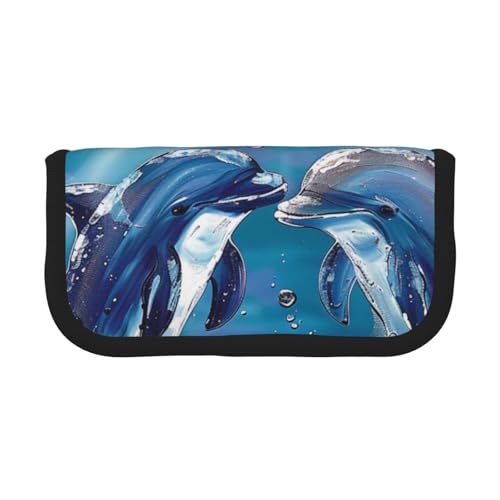 LRHCNZDCP Bedrucktes Federmäppchen aus Segeltuch mit Delfinen in Love, Schwarz , Einheitsgröße, Schulranzen von LRHCNZDCP