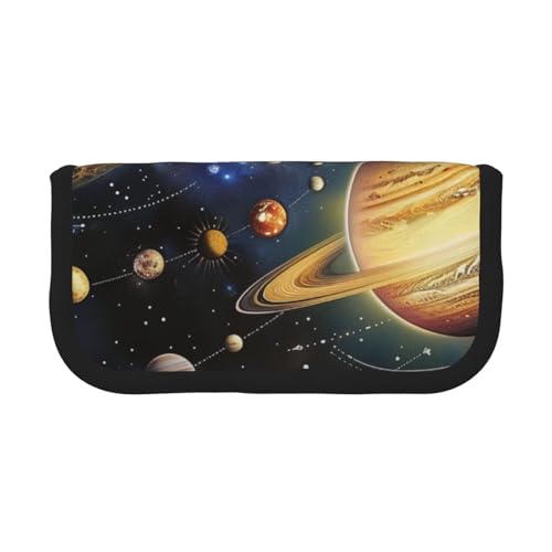 LRHCNZDCP Bedrucktes Federmäppchen aus Segeltuch mit Reißverschluss "Exploring The Solar System", Schwarz , Einheitsgröße, Schulranzen von LRHCNZDCP