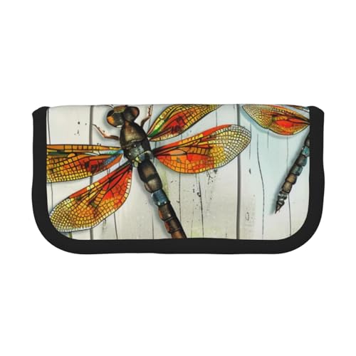 LRHCNZDCP Bedrucktes Federmäppchen mit Libellenzaun, Segeltuch, Make-up-Tasche, Gadget, Stiftebox mit Reißverschluss, Schwarz , Einheitsgröße, Schulranzen von LRHCNZDCP