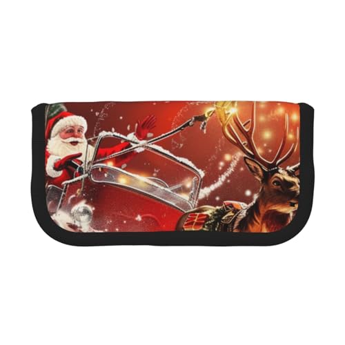 LRHCNZDCP Bedrucktes Federmäppchen mit Weihnachtsmann-Motiv, Segeltuch, Make-up-Tasche, Gadget, Stiftebox mit Reißverschluss, Schwarz , Einheitsgröße, Schulranzen von LRHCNZDCP