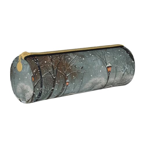 LRHCNZDCP Bedrucktes Leder-Federmäppchen mit rundem Reißverschluss, niedliches Federmäppchen für Schule und Büro, weiß, Einheitsgröße, Schulranzen von LRHCNZDCP