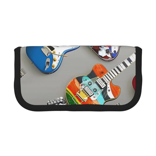 LRHCNZDCP Bunte Gitarren 1 bedrucktes Federmäppchen aus Segeltuch, Make-up-Tasche, Gadget, Stifteetui mit Reißverschluss, Schwarz , Einheitsgröße, Schulranzen von LRHCNZDCP