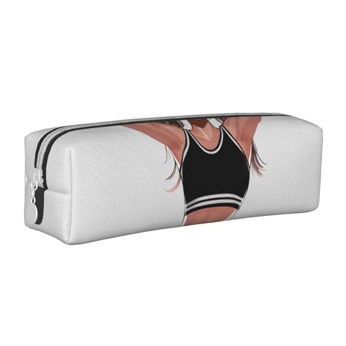 LRHCNZDCP Cheerleader Federmäppchen aus bedrucktem Leder – niedliches Federmäppchen mit Reißverschluss für Schule und Büro, weiß, Einheitsgröße, Schulranzen von LRHCNZDCP