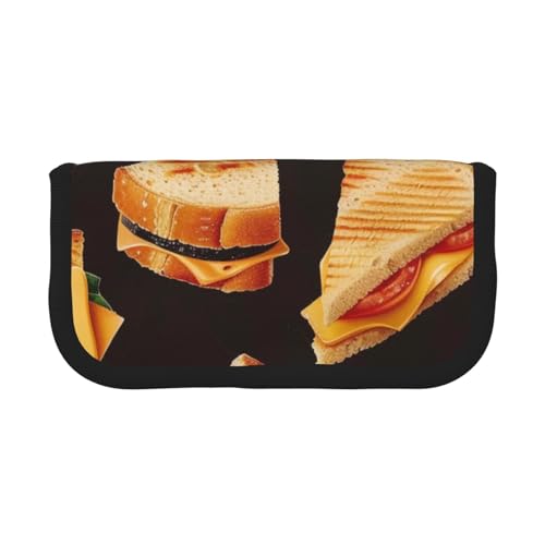 LRHCNZDCP Cheese Sandwiches bedrucktes Federmäppchen aus Segeltuch, Make-up-Tasche, Gadget, Stiftebox mit Reißverschluss, Schwarz , Einheitsgröße, Schulranzen von LRHCNZDCP