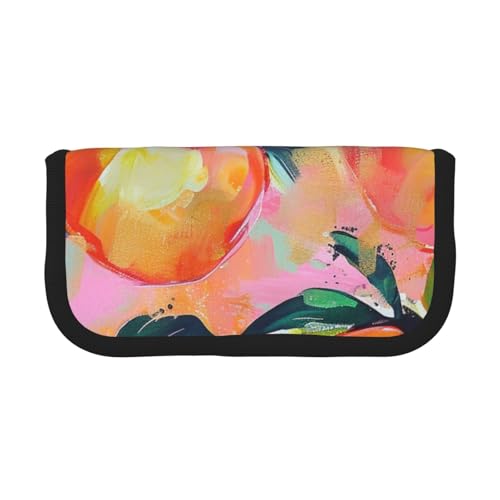 LRHCNZDCP Colorful_Peach Bedrucktes Federmäppchen aus Segeltuch, Make-up-Tasche, Gadget, Stifteetui mit Reißverschluss, Schwarz , Einheitsgröße, Schulranzen von LRHCNZDCP