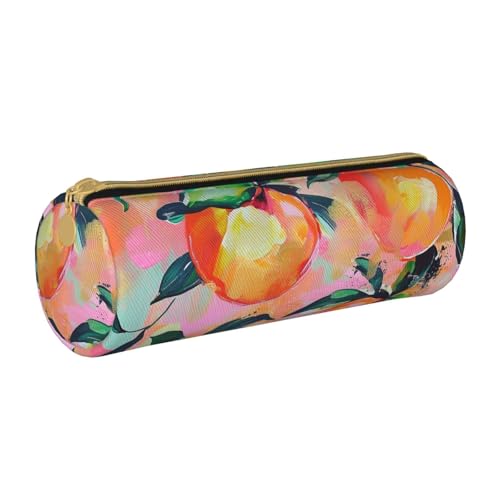 LRHCNZDCP Colorful_Peach Federmäppchen aus Leder mit rundem Reißverschluss, niedliches Federmäppchen für Schule und Büro, weiß, Einheitsgröße, Schulranzen von LRHCNZDCP