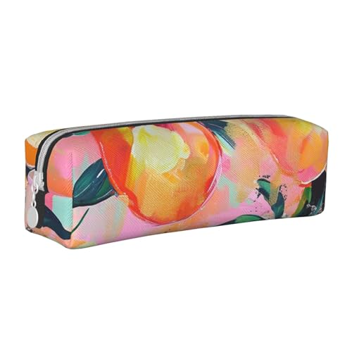 LRHCNZDCP Colorful_Peach Federmäppchen aus Leder – niedliches Federmäppchen mit Reißverschluss für Schule und Büro, weiß, Einheitsgröße, Schulranzen von LRHCNZDCP