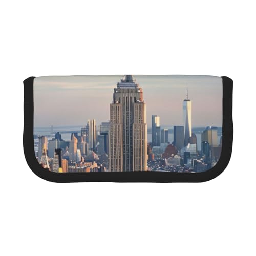 LRHCNZDCP Empire State Building Bedrucktes Federmäppchen aus Segeltuch für Make-up, Gadget, Stifteetui mit Reißverschluss, Schwarz , Einheitsgröße, Schulranzen von LRHCNZDCP