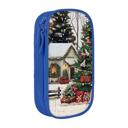 LRHCNZDCP Farmhouse Weihnachten Bedrucktes Federmäppchen Tasche Schwarz Niedlich Federmäppchen Stiftebox Stifteetui für Schule Büro, blau, Einheitsgröße, Schulranzen von LRHCNZDCP