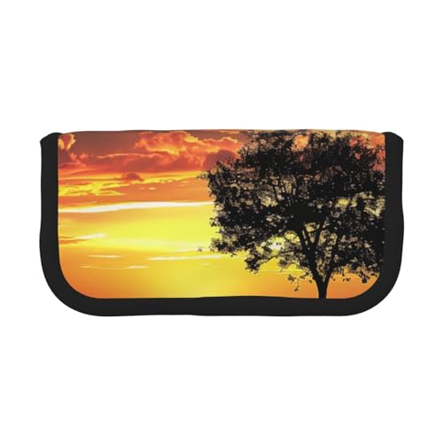 LRHCNZDCP Federmäppchen, Motiv: Golfball, Sonnenuntergang, Baum, bedruckt, Leinen, Make-up-Tasche, Gadget, Stiftebox mit Reißverschluss, Schwarz , Einheitsgröße, Schulranzen von LRHCNZDCP