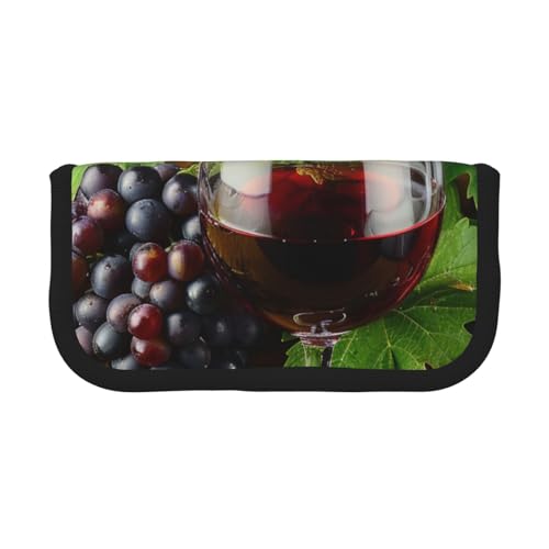 LRHCNZDCP Federmäppchen, Motiv: Rotwein und Trauben, bedrucktes Federmäppchen, Segeltuch, Make-up-Tasche, Gadget, Stiftebox mit Reißverschluss, Schwarz , Einheitsgröße, Schulranzen von LRHCNZDCP