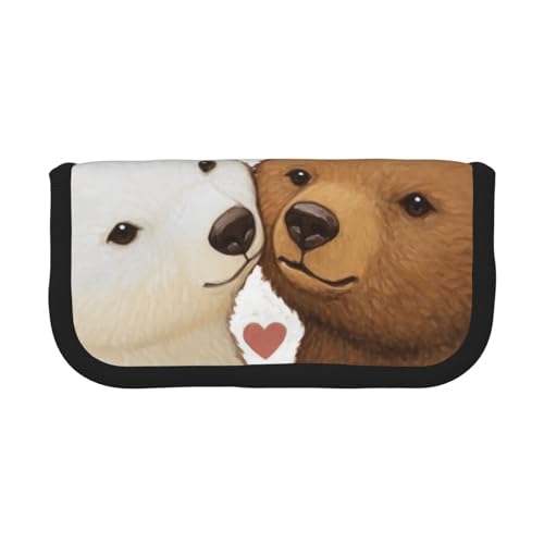 LRHCNZDCP Federmäppchen, Motiv: Weißer Bär, brauner Bär, bedrucktes Federmäppchen, aus Segeltuch, Make-up-Tasche, Stiftebox mit Reißverschluss, Schwarz , Einheitsgröße, Schulranzen von LRHCNZDCP