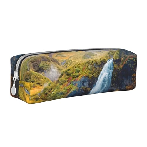 LRHCNZDCP Federmäppchen aus Leder, Motiv: Bergwasserfall, niedliches Federmäppchen mit Reißverschluss, für Schule und Büro, weiß, Einheitsgröße, Schulranzen von LRHCNZDCP