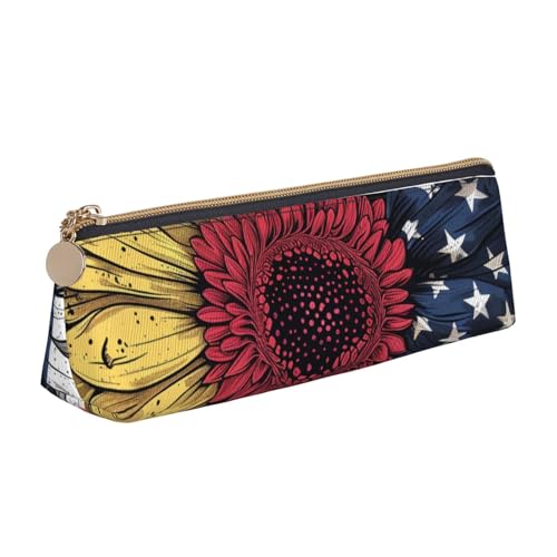 LRHCNZDCP Federmäppchen aus Leder, Motiv: Sonnenblume, amerikanische Flagge, dreieckig, Reißverschluss, niedliches Federmäppchen für Schule und Büro, weiß, Einheitsgröße, Schulranzen LRHCNZDCP Federmäppchen aus Leder, Motiv: Sonnenblume, amerikanische Flagge, dreieckig, Reißverschluss, niedliches Federmäppchen für Schule und Büro, weiß, Einheitsgröße, Schulranzen von LRHCNZDCP