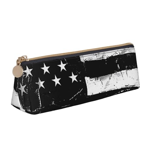 LRHCNZDCP Federmäppchen aus Leder, gestreift, dreieckig, mit Reißverschluss, für Schule und Büro, Schwarz und Weiß, weiß, Einheitsgröße, Schulranzen von LRHCNZDCP