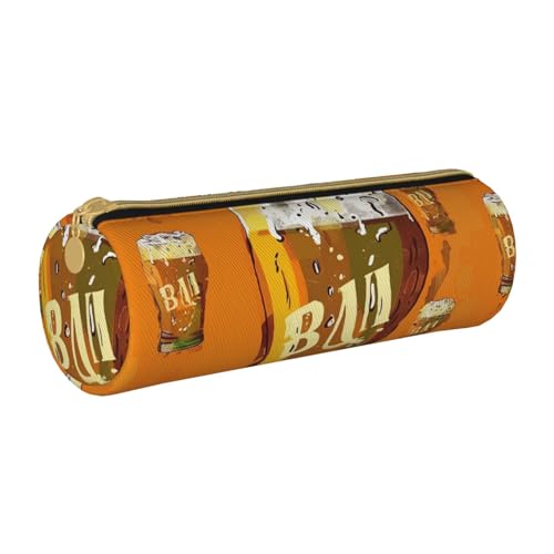 LRHCNZDCP Federmäppchen aus Leder, mit Bierdruck, runder Reißverschluss, niedliches Federmäppchen für Schule und Büro, weiß, Einheitsgröße, Schulranzen von LRHCNZDCP