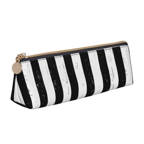 LRHCNZDCP Federmäppchen aus Leder, mit Dreiecksverschluss, gestreift, für Schule und Büro, Schwarz / Weiß, weiß, Einheitsgröße, Schulranzen von LRHCNZDCP