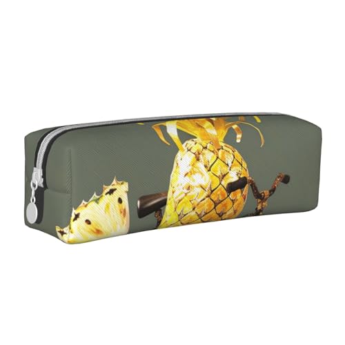 LRHCNZDCP Federmäppchen aus Leder mit Ananas-Motiv, niedliches Federmäppchen mit Reißverschluss, für Schule und Büro, weiß, Einheitsgröße, Schulranzen von LRHCNZDCP