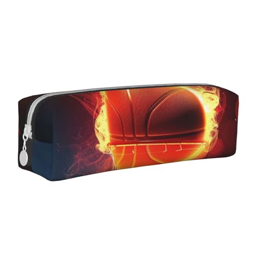 LRHCNZDCP Federmäppchen aus Leder mit Basketball-Motiv, niedliches Federmäppchen mit Reißverschluss, für Schule und Büro, weiß, Einheitsgröße, Schulranzen von LRHCNZDCP