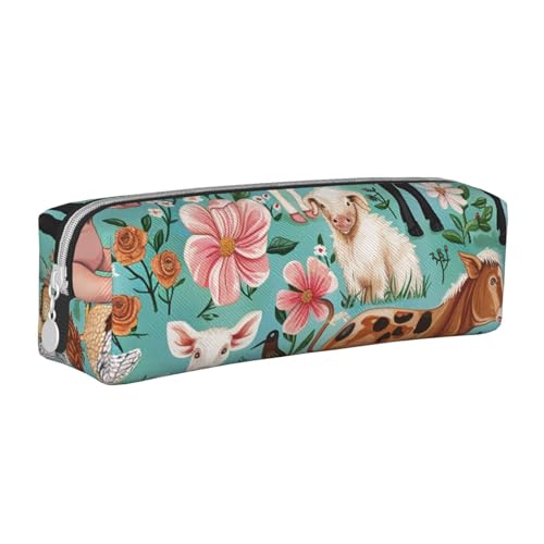 LRHCNZDCP Federmäppchen aus Leder mit Bauernhoftier-Motiv, niedliches Federmäppchen mit Reißverschluss, für Schule und Büro, weiß, Einheitsgröße, Schulranzen von LRHCNZDCP