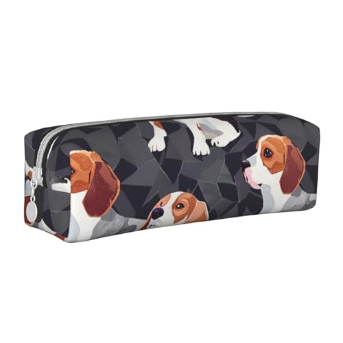 LRHCNZDCP Federmäppchen aus Leder mit Beagle-Muster, niedliches Federmäppchen mit Reißverschluss, für Schule und Büro, weiß, Einheitsgröße, Schulranzen von LRHCNZDCP